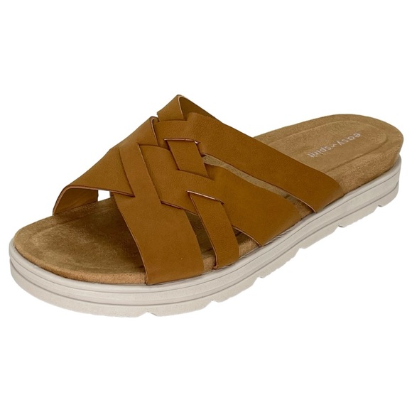 Easy Spirit Shoes - Easy Spirit Star 3 Tan Faux Leather Womens Sandals Size 8M